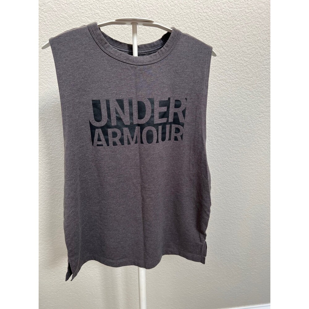 Under Armour Size Small Workout Tank Top Dark Grey Black Logo Sleeveless T-Shirt